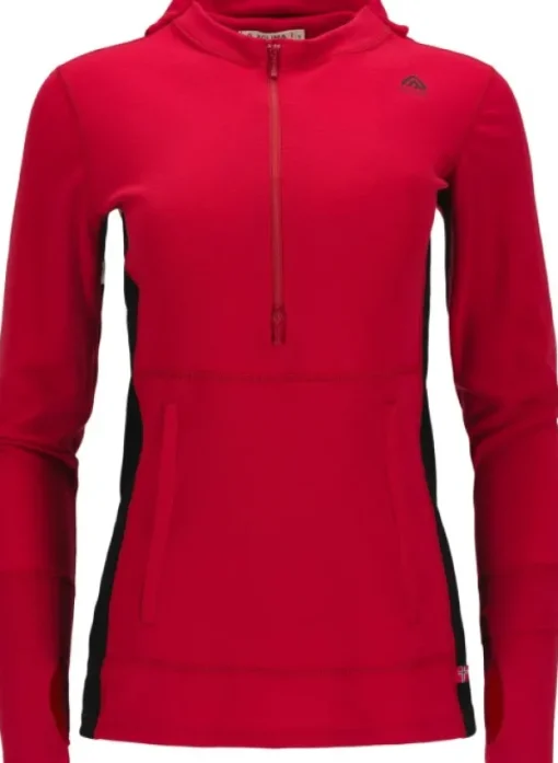 WarmWool Hoodsweater w/Zip naisten kerrastopaita, Jester Red/Jet Black-Aclima Best