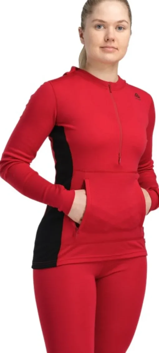 WarmWool Hoodsweater w/Zip naisten kerrastopaita, Jester Red/Jet Black-Aclima Best