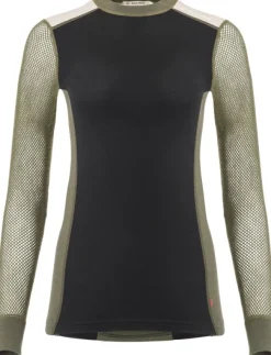 WoolNet Hybrid Crewneck naisten hybridikerrastopaita, Jet Black/Olive Night/Beige Melange-Aclima Outlet