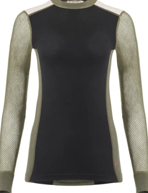WoolNet Hybrid Crewneck naisten hybridikerrastopaita, Jet Black/Olive Night/Beige Melange-Aclima Outlet