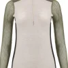 Aclima WoolNet Hybrid Mockneck naisten hybridikerrastopaita, Olive Night/Beige Melange/Jet Black Hot