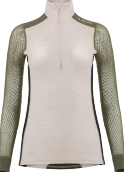 Aclima WoolNet Hybrid Mockneck naisten hybridikerrastopaita, Olive Night/Beige Melange/Jet Black Hot