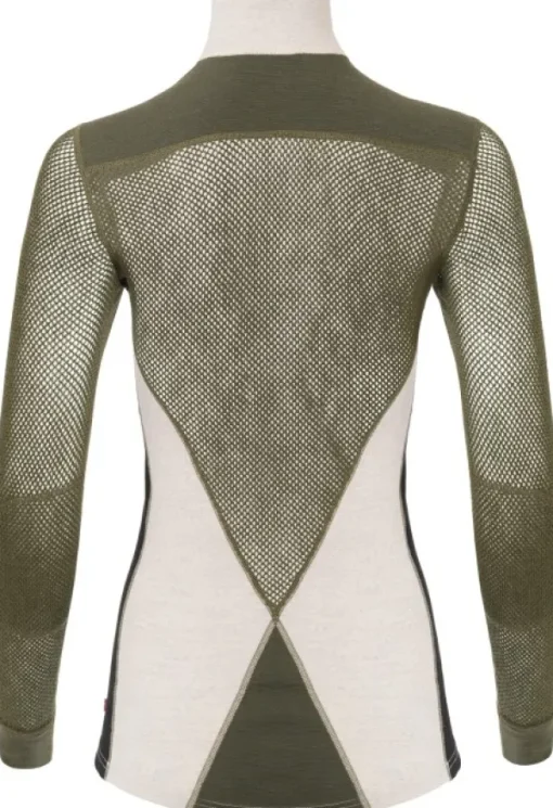 Aclima WoolNet Hybrid Mockneck naisten hybridikerrastopaita, Olive Night/Beige Melange/Jet Black Hot