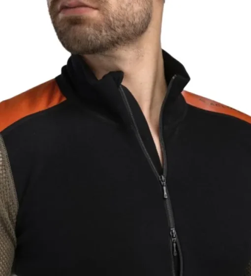 Aclima WoolNet Hybrid Mockneck kerrastopaita, Jet Black/Tarmac/Gold Flame Online
