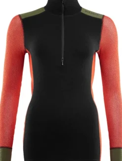 Aclima W's WoolNet Hybrid Mock Neck Jet Black/Poinciana/Capulet Olive Fashion