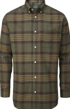 Alan Paine Ilkley Flannel Button Down Collar Shirt flanellipaita, Olive Check Sale