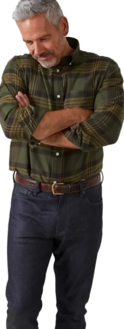 Alan Paine Ilkley Flannel Button Down Collar Shirt flanellipaita, Olive Check Sale