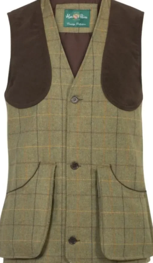 Alan Paine M's Rutland Tweed Shooting Waistcoat Dark Moss Discount