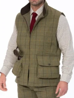 Alan Paine M's Rutland Tweed Waistcoat Dark Moss New