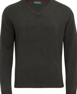 Streetly V-Neck Pullover lampaanvillainen pusero, tummanvihreä-Alan Paine New