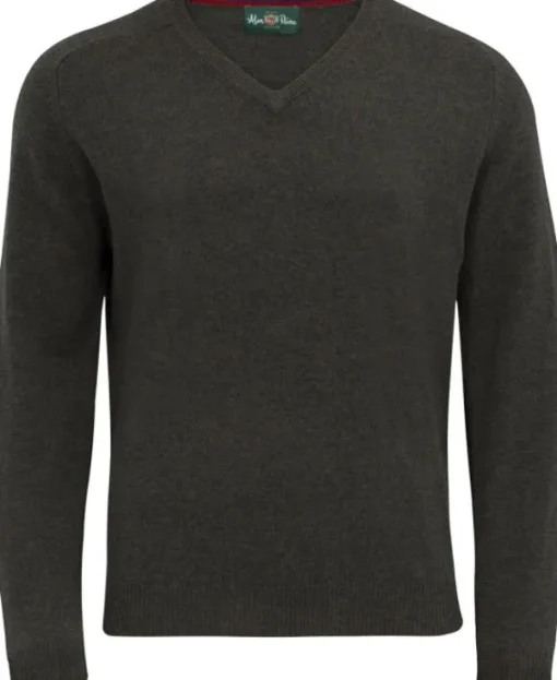 Streetly V-Neck Pullover lampaanvillainen pusero, tummanvihreä-Alan Paine New