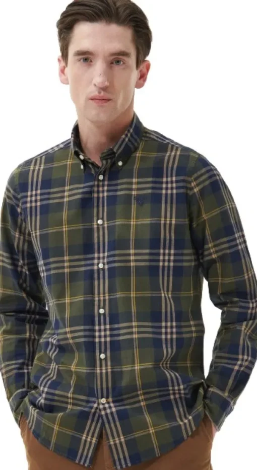 Edgar Tailored Shirt kauluspaita, Olive-Barbour Discount