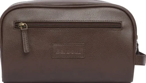 Barbour Leather Washbag toilettilaukku, tummanruskea Discount