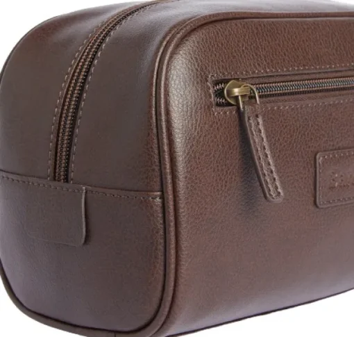 Barbour Leather Washbag toilettilaukku, tummanruskea Discount