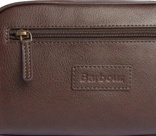 Barbour Leather Washbag toilettilaukku, tummanruskea Discount