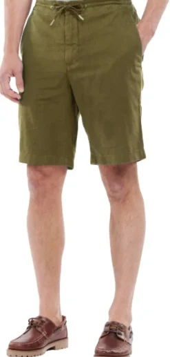 Linen Cotton Mix Short shortsit, Military Green-Barbour Discount