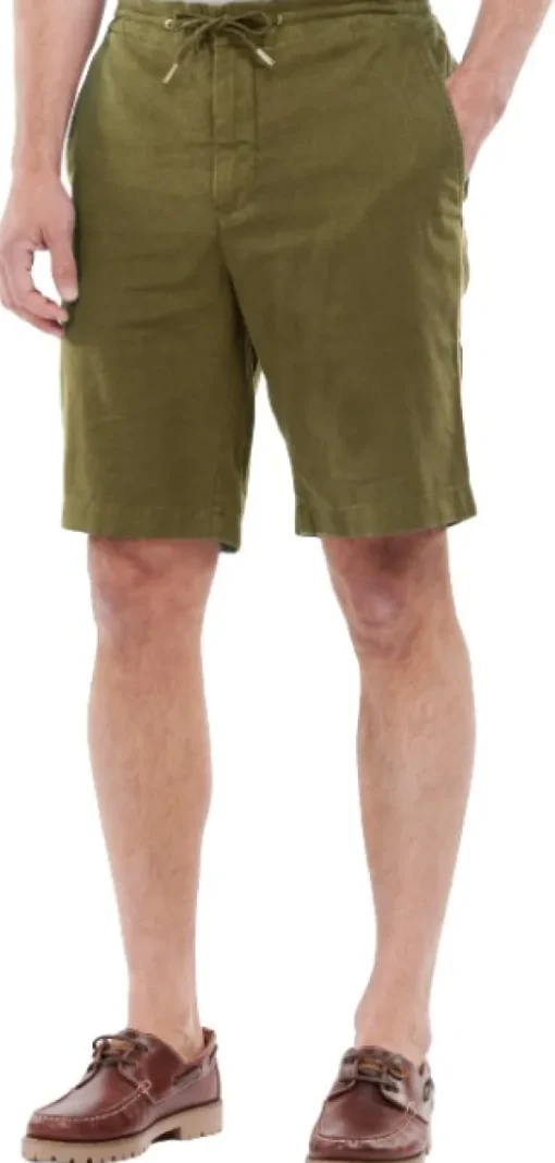 Linen Cotton Mix Short shortsit, Military Green-Barbour Discount