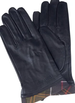 Barbour Tartan Leather Glove naisten käsine, Black Discount