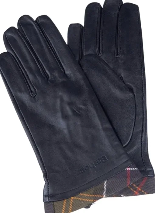 Barbour Tartan Leather Glove naisten käsine, Black Discount