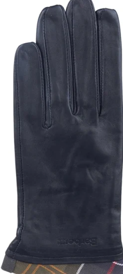 Barbour Tartan Leather Glove naisten käsine, Black Discount
