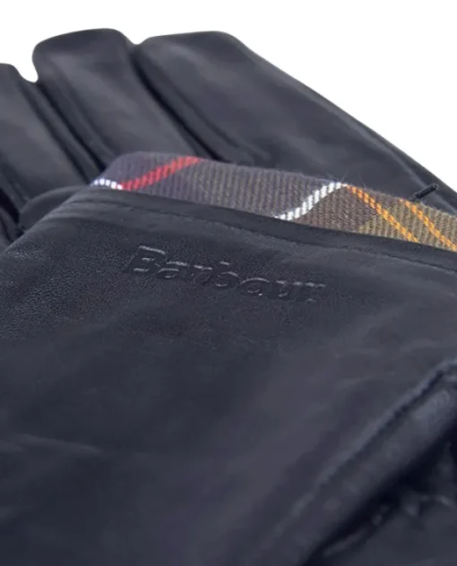 Barbour Tartan Leather Glove naisten käsine, Black Discount