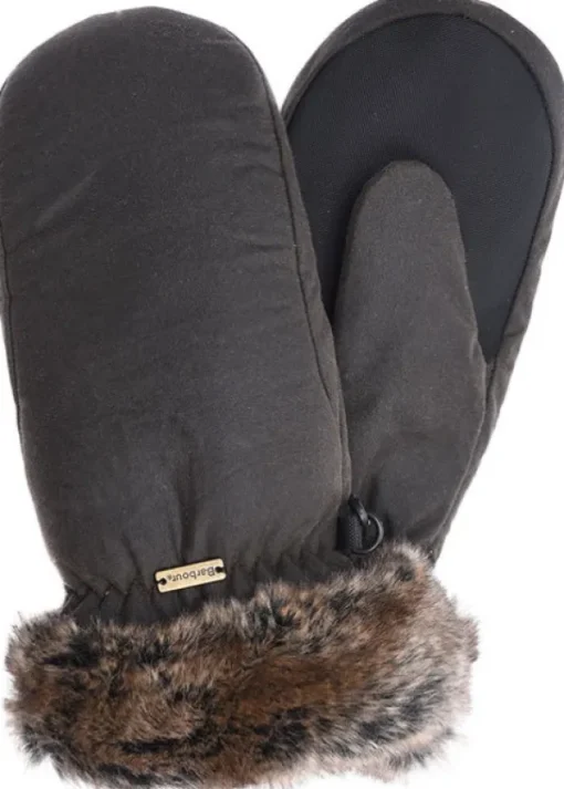 Wax with Fur Trim Mittens naisten kintaat, maastonvihreä-Barbour Best
