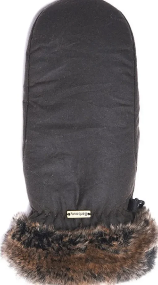 Wax with Fur Trim Mittens naisten kintaat, maastonvihreä-Barbour Best