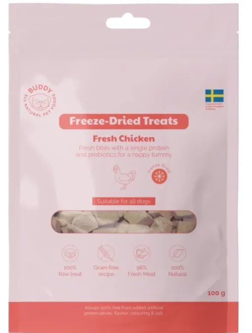 Freeze Dried Treats Singles Raw Chicken makupalat, 100g-Buddy Best