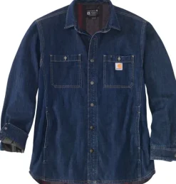 Carhartt Denim Fleece Lined Snap Front Shirt Glacier vuorillinen farkkupaita-Carhartt Workwear New