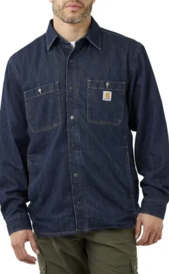 Carhartt Denim Fleece Lined Snap Front Shirt Glacier vuorillinen farkkupaita-Carhartt Workwear New