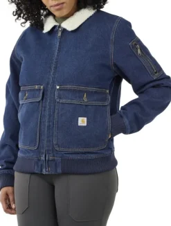 Carhartt Relaxed Fit Denim Sherpa Lined Jacket naisten vuorattu farkkutakki-Carhartt Workwear Clearance