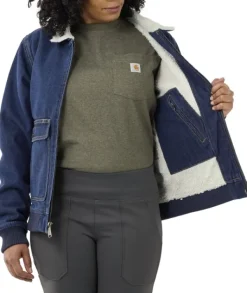 Carhartt Relaxed Fit Denim Sherpa Lined Jacket naisten vuorattu farkkutakki-Carhartt Workwear Clearance