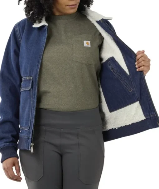 Carhartt Relaxed Fit Denim Sherpa Lined Jacket naisten vuorattu farkkutakki-Carhartt Workwear Clearance