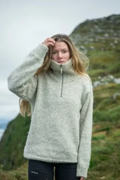 Nansen Sweater Zip Neck Unisex Grey Melange-Devold Sale