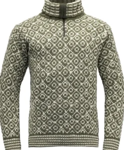 Devold Svalbard Wool Zip Neck villapaita, oliivi/valkoinen New