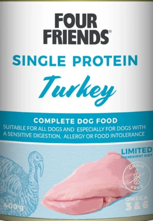 Four Friends Turkey koiran märkäruoka kalkkuna, 400 g Hot