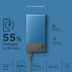 GP Batteries GP Powerbank M2 10000 mAh varavirtalähde, sininen New