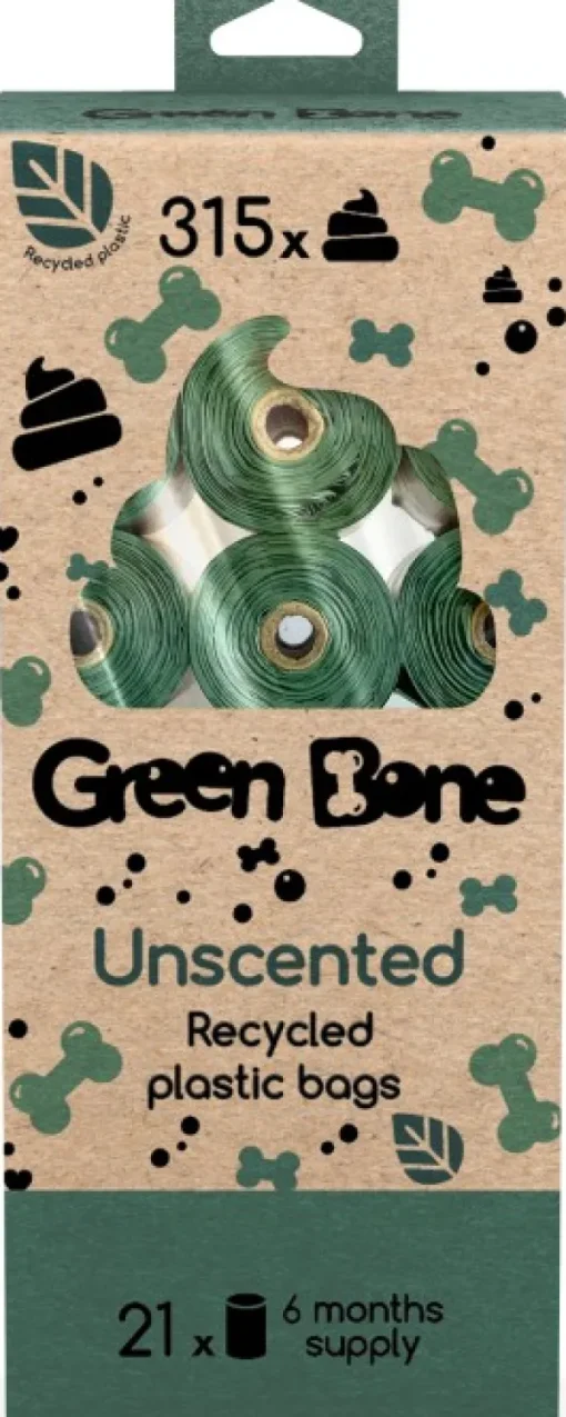 Green Bone Unscented tuoksuttomat koirankakkapussit, 21 rullaa, 315 kpl Online