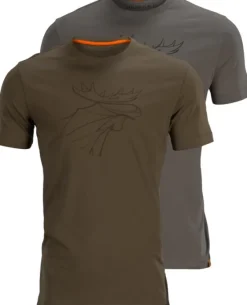 Graphic T-shirt puuvillainen t-paita, 2 kpl, ruskea/harmaa-Härkila Online