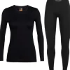 Icebreaker Oasis LS Crewe 200 + Leggings 200 naisten kerrasto, Black Sale