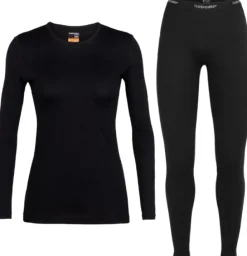 Icebreaker Oasis LS Crewe 200 + Leggings 200 naisten kerrasto, Black Sale