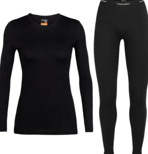 Icebreaker Oasis LS Crewe 200 + Leggings 200 naisten kerrasto, Black Sale