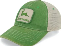 Stone Washed Logo Mens Cap Ivory/Dark Green-John Deere Sale