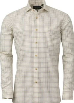 Reg Cotton Wool Shirt kauluspaita, keltainen/ruskea-Laksen Hot