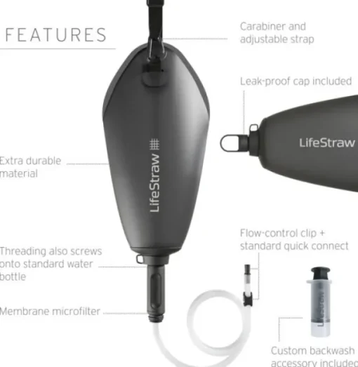 Lifestraw Peak Gravity vedensuodatusjärjestelmä, 3L, tummanharmaa Hot