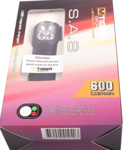 S.A.S -ladattava otsalamppu, 600 lm-M Tiger Sports Sale