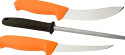 Metsästyssetti Oranssi 2 veistä + teroituspuikko-Morakniv Discount