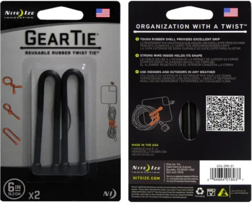 Nite Ize Gear Tie 6-Black 2-pack Outlet