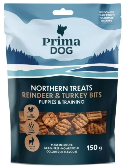 PrimaDog Northern Treats Bits Ren-Kalkon för Valpar & Träning makupalat, 150g Online