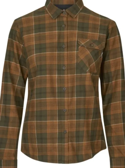 Seeland Skye Flannel Shirt Women Grizzly Brown/Terracotta Check Clearance